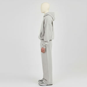 Men's <b>Light</b> Grey Full Zip Fleece Tracksuit Two Piece Set Oversized Zip Up Hoodie And Sweatpants Casual Plain Sportswear - Product Image 3