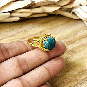 New Arrival <b>Turquoise</b> Gold <b>Ring</b> Boho Brass <b>Rings</b> For Women 18k Plated Ethnic Bands Geometric Jewelry for Wholesale/OEM/ODM - Product Image 5