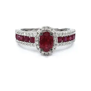 Hong Kong Supplier Jewelry Precious Best Quality Platinum White Gold Natural Diamond Color Stone Ruby Half Way Ring For Woman