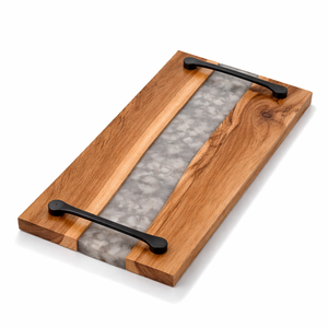 Bandeja de madera de acacia de primera calidad con incrustaciones de resina azul y asas metálicas, la más reciente en oferta. - Product Image 5