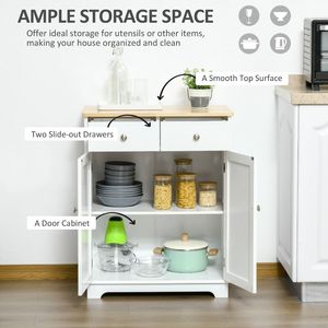 Mobiletto da Cucina con Ripiani Regolabili e 2 Cassetti, Top in Legno Massello, Credenza per Soggiorno e Corridoio - Product Image 4