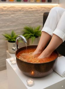 Recipiente Tradicional de Cobre para Pedicura, Hecho a Mano, Recipiente para Baño de Pies, Equipo Esencial de Spa de Belleza de Primera Calidad - Product Image 2