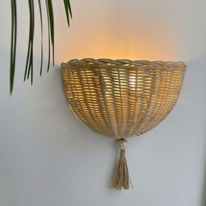 Delightful Half Moon Minimal Rattan <b>Sconce</b> <b>Light</b> Handwoven Rattan <b>Wall</b> Lamp Japandi Modern Rustic Home Decor - Product Image 2