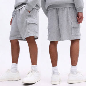 Shorts cargo gris pour homme, style décontracté, taille élastique, 100% coton, respirant, écologique, séchage rapide, longueur mi-cuisse - Product Image 1