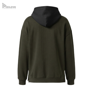 เสื้อฮู้ดดี้ผ้าฝ้ายฟลีซหนานุ่มแบบสั่งทำพิเศษ สีเขียวมะกอก-ดำ สองสี ซิปยาวเต็มตัว มีกระเป๋า  สำหรับทั้งผู้ชายและผู้หญิง - Product Image 2