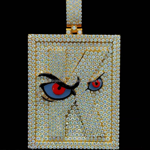 เงิน925 hip hop Full Moissanite ประดับด้วยเพชรสีแดงและสีขาวจี้รูปสี่เหลี่ยมผืนผ้าจี้ทองคำชุบทองจี้ตาสีขาวสำหรับผู้ชายผู้หญิง - Product Image 1