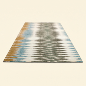 Tapis en laine tufté à la main Coastal Mirage Bleu Olive Moutarde, motif géométrique diamanté dégradé moderne, antidérapant, écologique, à poils épais - Product Image 2