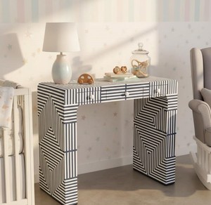 Table console artisanale en os incrusté avec 2 tiroirs, table d'entrée décorative de luxe à effet cascade, table florale contemporaine faite à la main - Product Image 3
