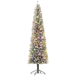 Albero di Natale innevato preilluminato a LED bicolore da 2,7 m con 895 punte, supporto in metallo e glitter fine, albero a matita verde da 2 m - Product Image 1