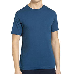 T-shirt classique bleu marine à col rond pour homme, 220g, coton tricoté, coupe ajustée confortable, manches courtes, couleur unie, décontracté, pour tous les jours - Product Image 1