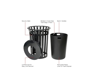 Hot Selling Commercial Street Metal Steel Round Recycle Trash Bin 140 <strong>Liter</strong> <strong>Garbage</strong> Can 38gal Black Waste Bin Outdoor Trash Can - Product Image 5