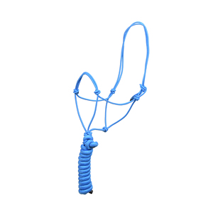 Blue 4 Knot Stiff Polyester Horse <b>Training</b> Rope Halter with 10 Feet Matching <b>Lead</b> Rope Adjustable Durable OEM Bulk - Product Image 4