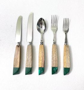 Modern <b>Flatware</b> <b>Set</b> With Ivory Resin Handles 5 Piece Cutlery Dishwasher Safe High Mirror Polish - Product Image 2