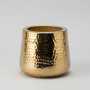 Elegante Maceta de Metal Dorado Martillado, Contenedor Decorativo para el Hogar y la Oficina - Product Image 1