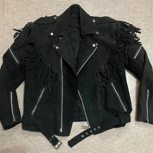Chaqueta de cuero de gamuza para mujer al por mayor, chaqueta de cuero de gamuza de alta calidad con borlas, cuello vuelto, manga larga - Product Image 5