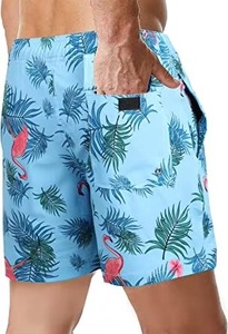 Short de bain floral pour homme avec cordon de serrage à la taille, séchage rapide, poches, coupe décontractée, longueur courte, taille mi-haute, en Spandex et Polyester - Product Image 6