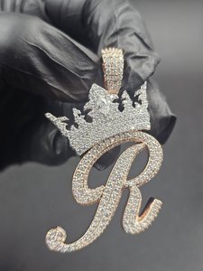 VVS Round Brilliant Cut Moissanite diamond Crown Custom Letter 925 Sterling <b>Silver</b> Luxury <b>Charm</b> Pendant Unisex Party Wear - Product Image 3