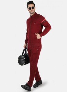 Ensemble de survêtement pour homme en polyester rouge, fermeture éclair intégrale, col montant, décontracté, avec poches latérales, coupe classique, pour l'hiver - Product Image 4