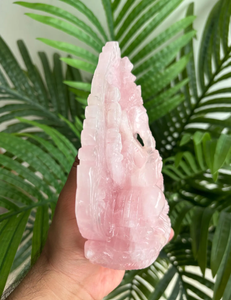 Statue de Ganesha en quartz rose sculptée à la main avec motif floral au dos, idole de dieu hindou pour la décoration de la maison ou du temple, cadeau - Product Image 2