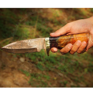 Handcrafted High-Performance Copper Damascus Steel Industrial Grade Hunting Knife Rose Wood Handle OEM Drop Point Fixed Blade - Product Image 5