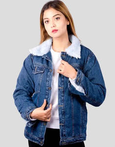 Veste en jean à col en fourrure, style streetwear, coupe slim, déchirée, vintage, manches longues, classique, pour homme et femme - Product Image 4