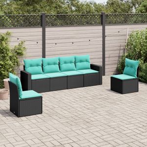 Ensemble de canapés de patio en polyrotin noir, 6 pièces, avec coussins, ensembles de jardin - Product Image 1