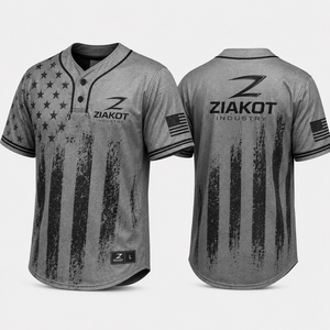 Vente en gros directe ZIAKOT INDUSTRY Maillot de softball unisexe personnalisé gris vintage avec drapeau américain - Noir à deux boutons - Product Image 1