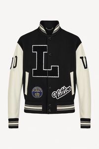 Veste universitaire noire avec logo S orange et patch 94, streetwear pour homme, manches en cuir - Product Image 6