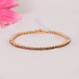 Bracelet tennis en zircon naturel framboise, argent sterling 925, plaqué or massif rhodié, bijoux fins classiques pour femmes, 7,5 carats - Product Image 2