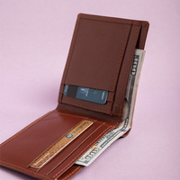 Dompet Kulit Klasik Asli untuk Pria dengan Desain Lipat Tipis, Ringan, Banyak Slot Kartu, Logo Dapat Disesuaikan