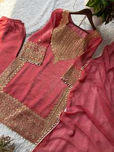 Ensemble Palazzo en Georgette Brodé Zari Style Arabe Dubaï Élégant pour Fêtes Hivernales Musulmanes 2026 - Salwar Kameez Aïd - Product Image 3