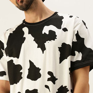 T-shirt blanc à manches courtes pour homme, col rond, imprimé vache, coupe décontractée, respirant, en jersey de coton tricoté - Product Image 5
