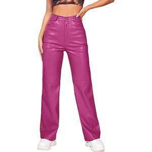 Pantalon en cuir uni décontracté pour femme, taille élastique mi-haute, qualité supérieure, tendance, pour l'hiver 2025 - Product Image 1