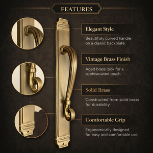 Poignée de porte de luxe en laiton antique Oxford Crest |   Poignée de porte d'entrée principale décorative au design moderne pour hôtels - Product Image 5