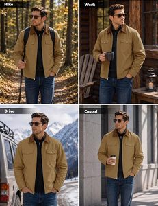 Men's Lightweight Quilted Work <b>Jacket</b> Casual Cotton <b>Zipper</b> <b>Jackets</b> | Cotton Twill Fabric - Product Image 5