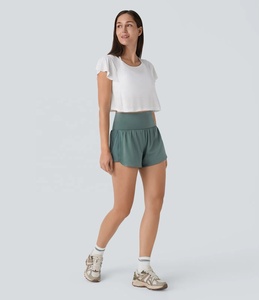 Custom Logo Comfortable Short Women's <b>Top</b> with <b>Sequins</b> Pearls and Pattern Mid Waist Soft Fabric 'Hot Shorts' - Product Image 4