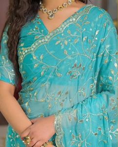 Sari de Georgette estilo Bollywood bordado y adornado - Product Image 4