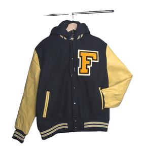 แจ็คเก็ตวาร์ซิตี้หนังบุขนแกะสไตล์เท่ห์สำหรับผู้ชายขายส่งยอดนิยม แจ็คเก็ตเบสบอลบอมเบอร์สำหรับผู้ชาย - Product Image 1