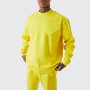 Ensemble haut et pantalon à manches longues 100% coton à motif uni pour hommes, mode hivernale grande taille - Product Image 3