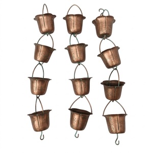 Chaîne de pluie classique en cuivre pur, décorative pour gouttière et jardin, déviateur et collecteur d'eau, finition antique, seaux en cuivre massif - Product Image 1
