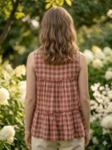 <b>Linen</b> Cotton Checks Print Short Kurti With Plain <b>Linen</b> Pant Casual Wear Formal Regular Wear Simple Pant <b>top</b> Cordset for Ladies - Product Image 3