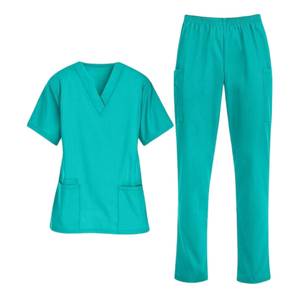 Haut de blouse médicale blanc pour femme à col en V et manches courtes avec deux poches, uniforme d'hôpital en mélange de coton et de polyester tissé - Product Image 6
