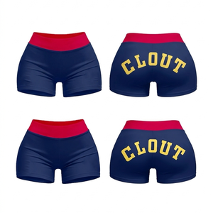 Shorts de sport en poly-spandex 230 GSM de haute qualité, blancs avec taille rose, logo personnalisé imprimé à chaud, extensibles, pour femmes - Product Image 5