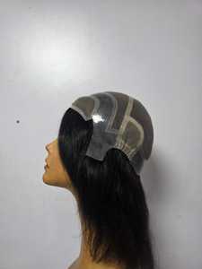 Perruque complète longue en cheveux vierges péruviens noirs naturels, dentelle transparente, cheveux de bébé, taille moyenne, base en dentelle suisse - Product Image 3