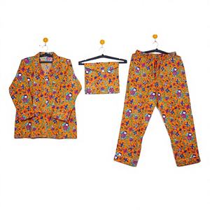 New Arrival Hand Block Print Cotton Women Night <b>Suit</b> Jaipuri Print Floral Lounge Wear PJ Set Cotton Night Dress for Ladies - Product Image 1