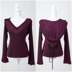 Sudadera con Capucha de Algodón con Volantes de Encaje para Mujer, Estilo Bohemio Victoriano, Top Ligero para Festival, Camisa Romántica de Estilo Éterico y de Hada - Product Image 2