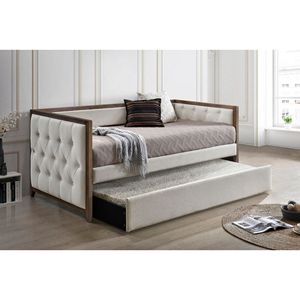 Mobili moderni per la casa Ultra elegante 1 pezzo struttura in legno massello Beige tessuto imbottito con Tufted Daybed per soggiorno - Product Image 4