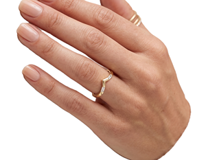 Wholesale Fine Ring 14K 18K Solid Gold Baguette Cut Lab Diamond Handmade Chevron Ring Minimalist Proposal Stackable Contour Ring - Product Image 6