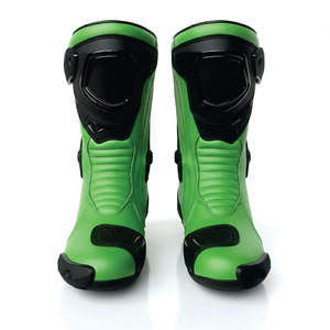 Bottes de moto vertes pour hommes en cuir imperméables avec protection de la cheville pour toutes les saisons, idéales pour la course - Product Image 1