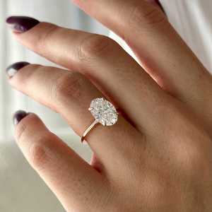 3 Carat Oval E VVS2 Lab Grown Diamond <b>Thin</b> Engagement <b>Ring</b> , Minimalist Proposal <b>Ring</b> in 14k Rose Gold , IGI Certified - Product Image 1